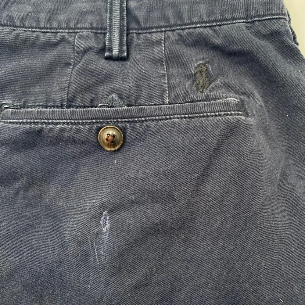 Polo Ralph Lauren Stretch Classic Fit Chino Shorts Mens 38 Navy Blue Distressed